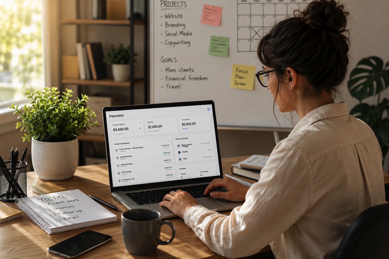 Freelancer managing payments and client work