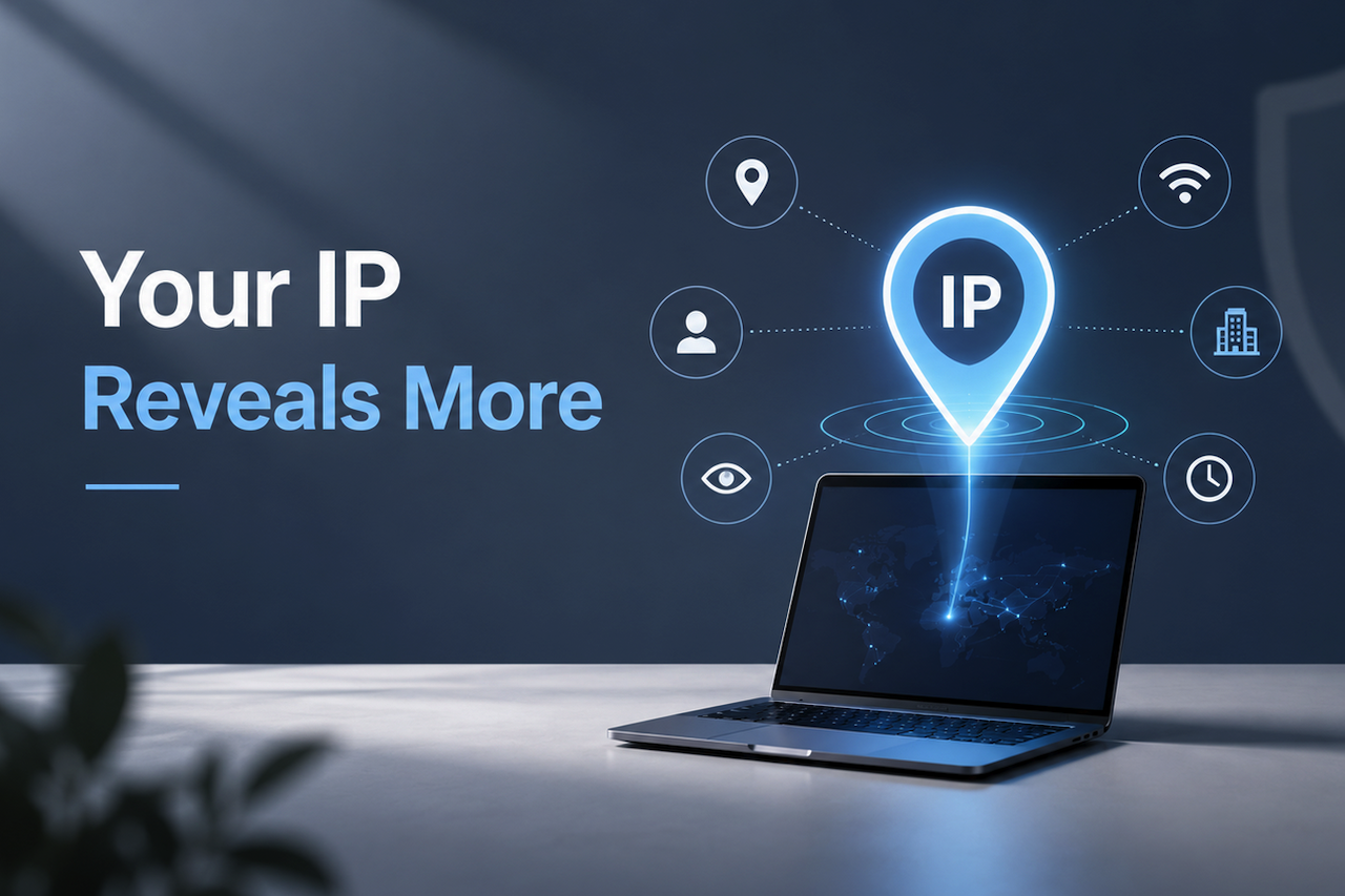 IP address privacy and tracking illustration on laptop screen