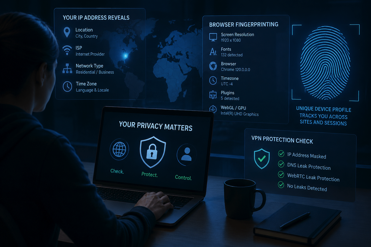 Browser fingerprinting and IP address privacy protection concept