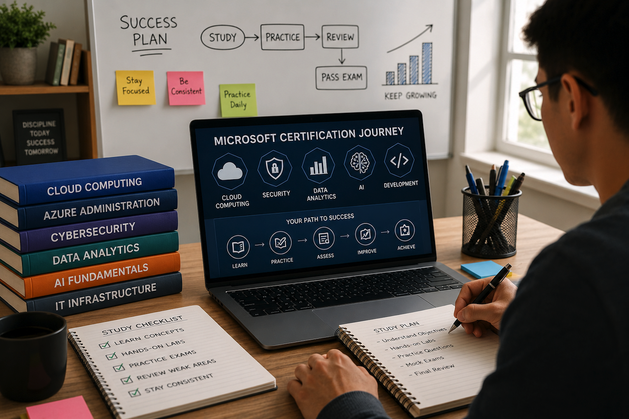 Student preparing for Microsoft certification exams