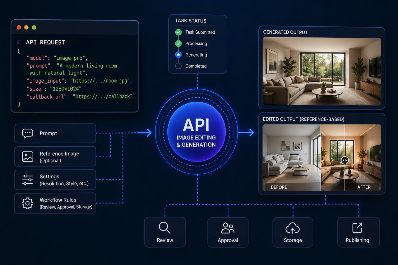 API image editing and generation workflow diagram