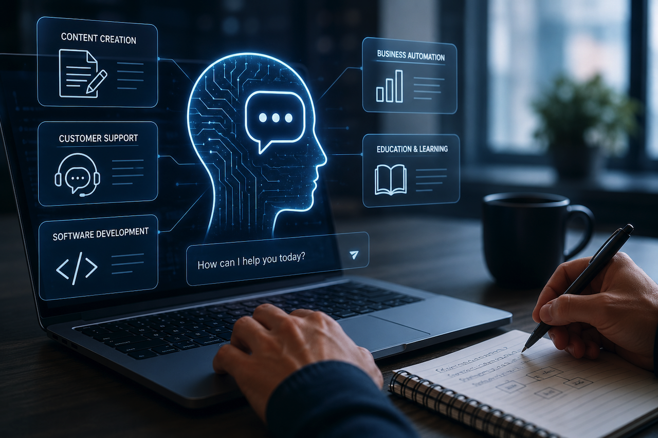 AI chatbot and OpenAI model interface on a modern workspace screen