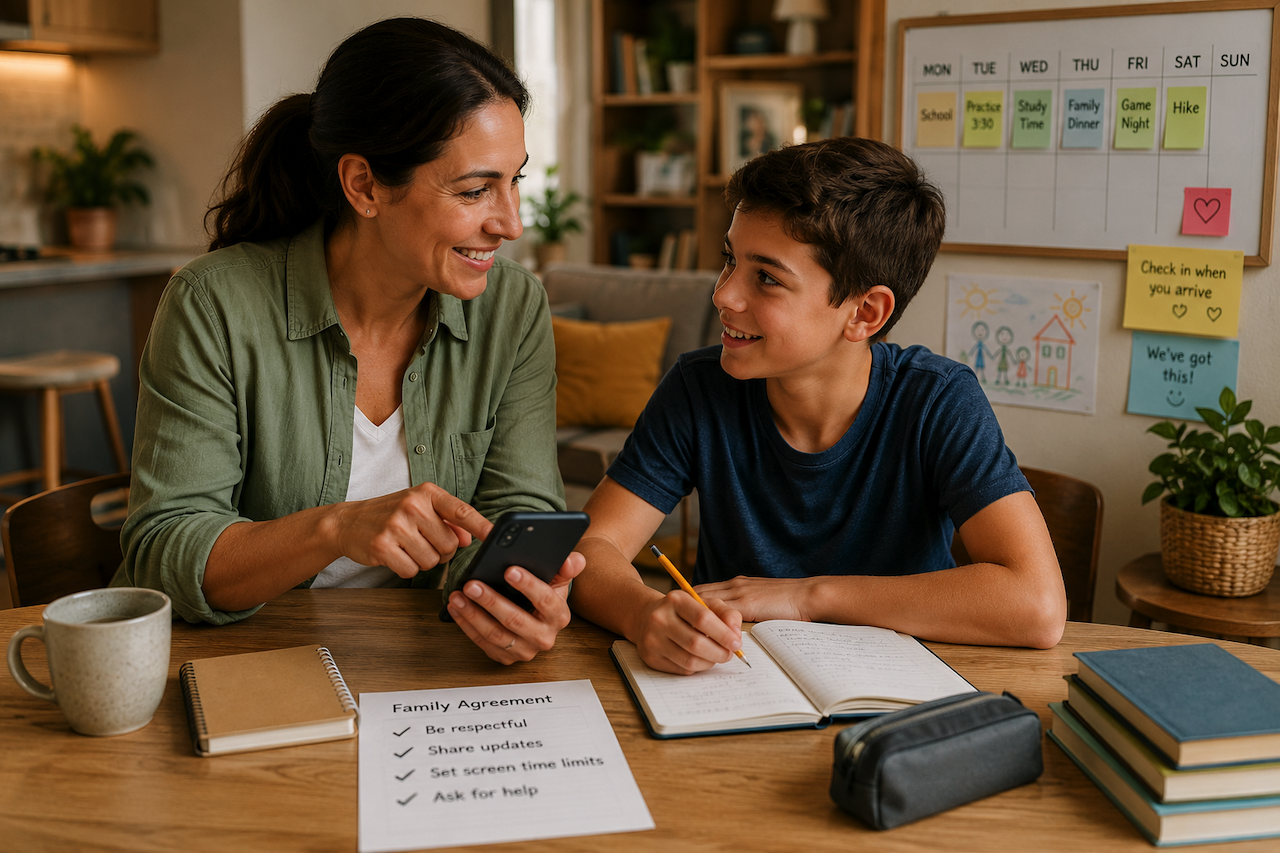 Parent and child discussing digital safety