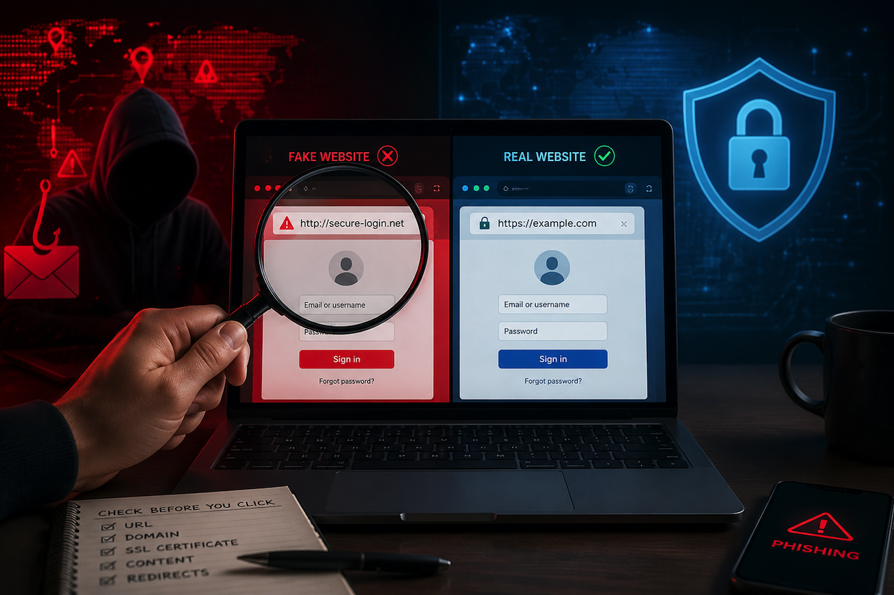 Phishing website comparison showing fake and legitimate login pages