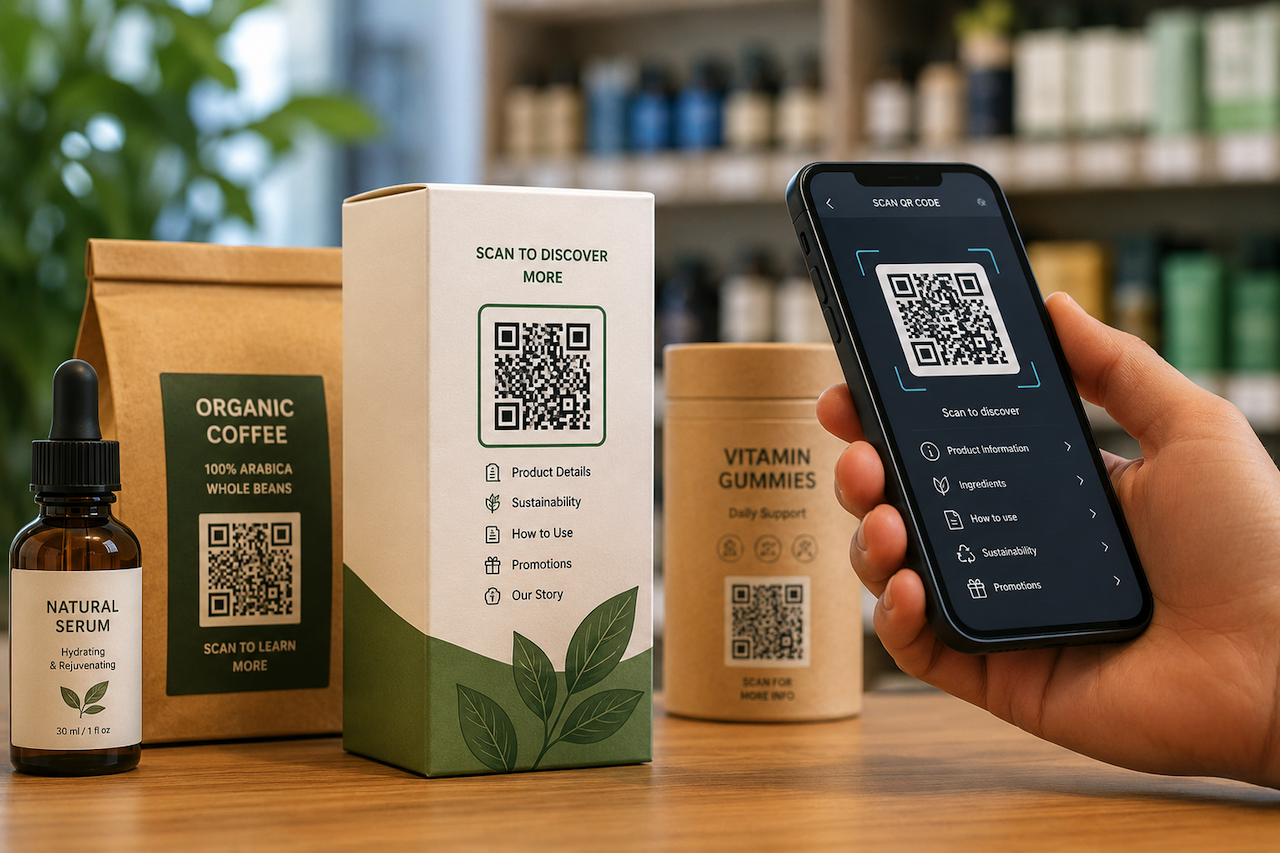 Consumer scanning QR code product packaging