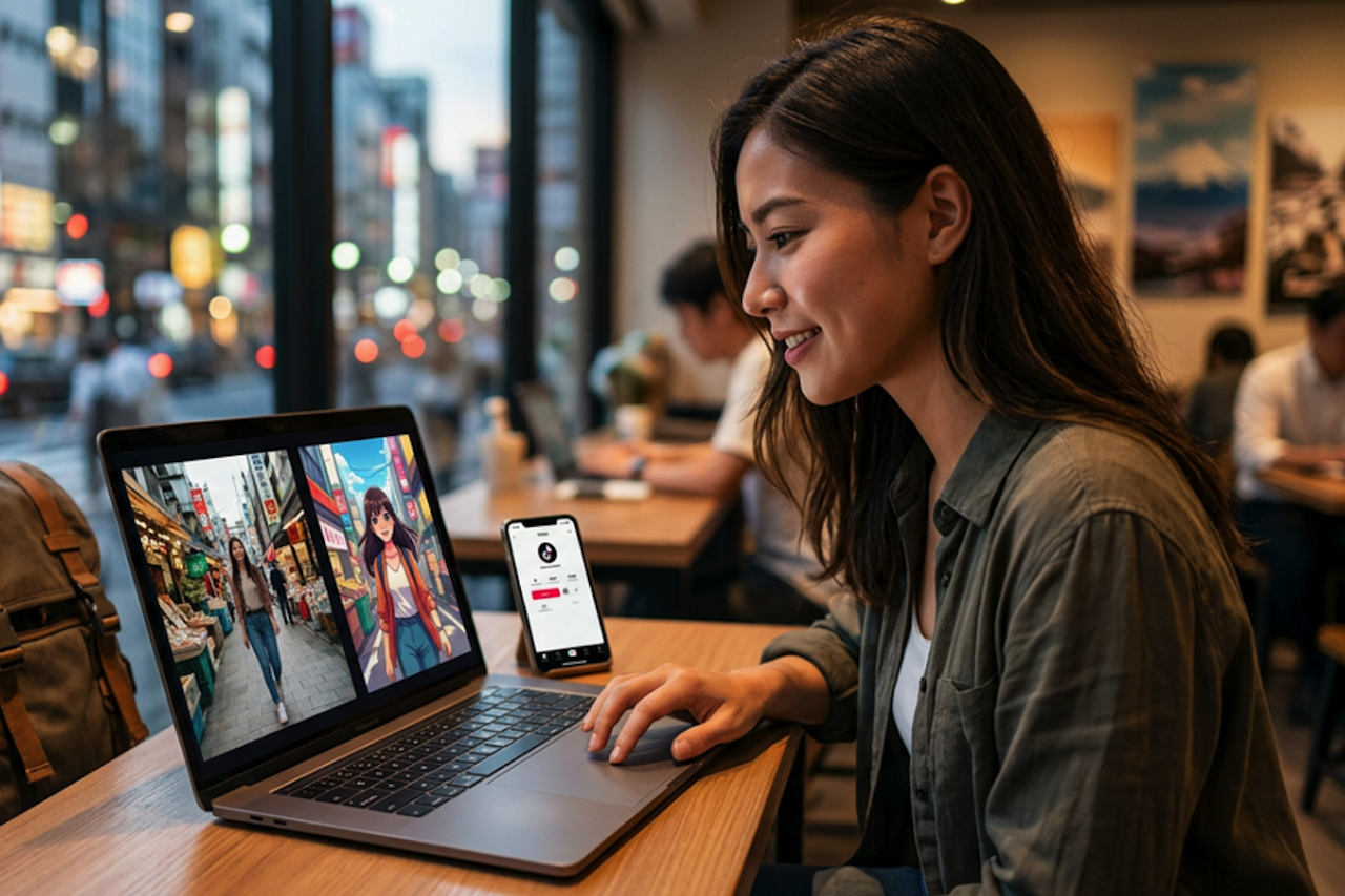 Woman editing a short video clip