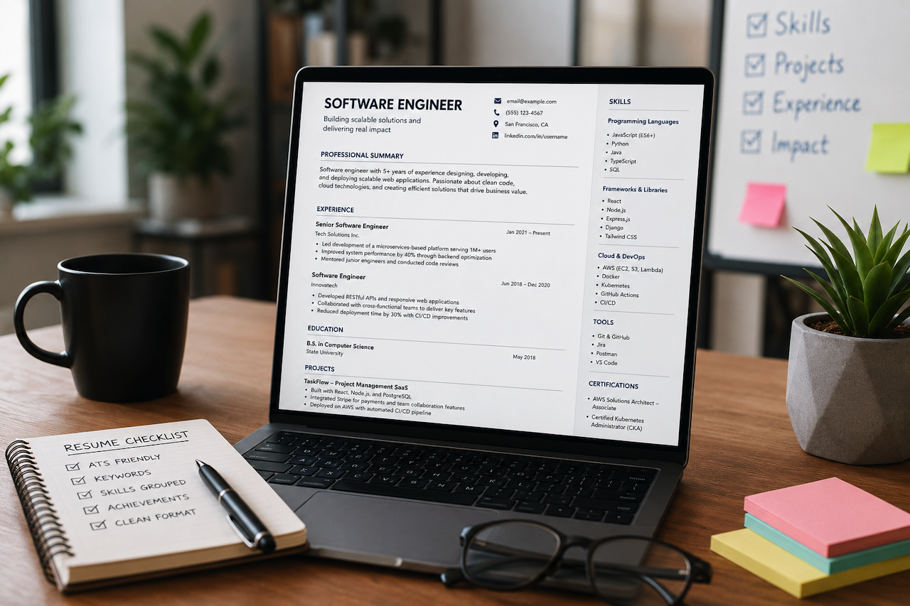 Laptop displaying an ATS-friendly software engineer resume