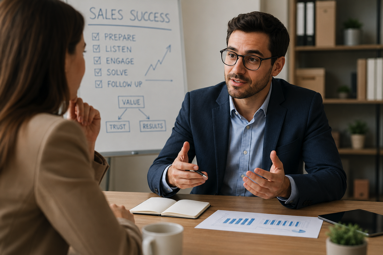 Sales meeting between business professionals