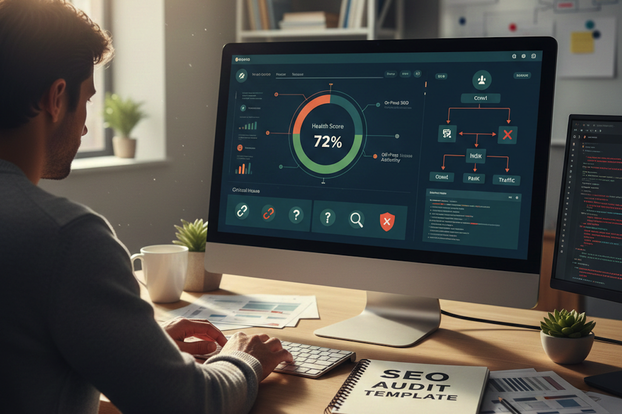 Man looking at SEO stats on computer