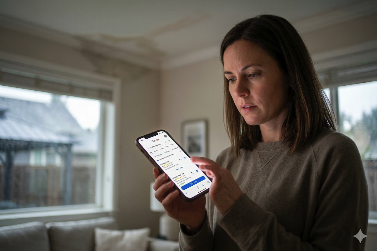 Person searching for local servcies on mobile phone