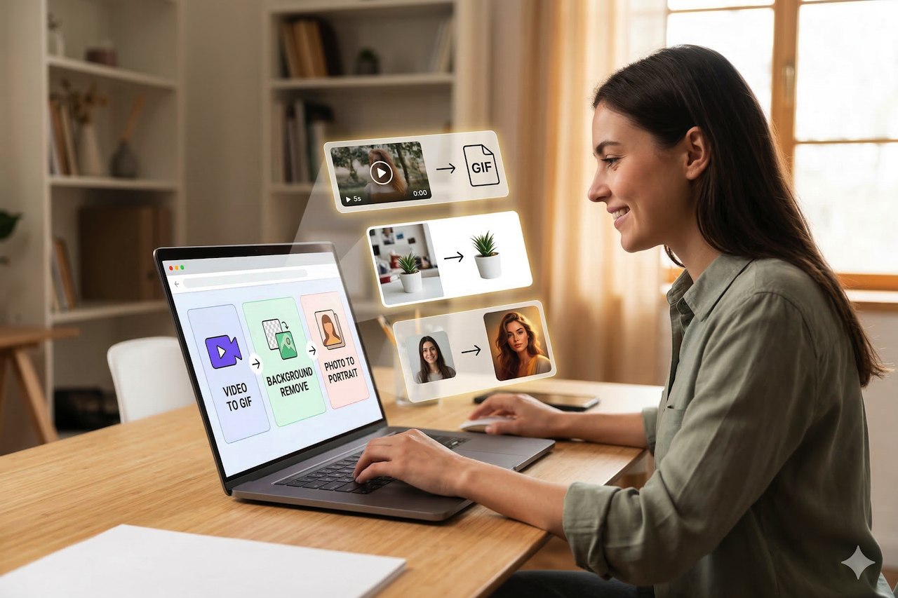 Woman creating shareable visuals online