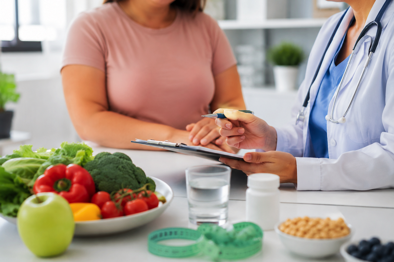 Doctor discussing GLP-1 weight loss treatment with patient
