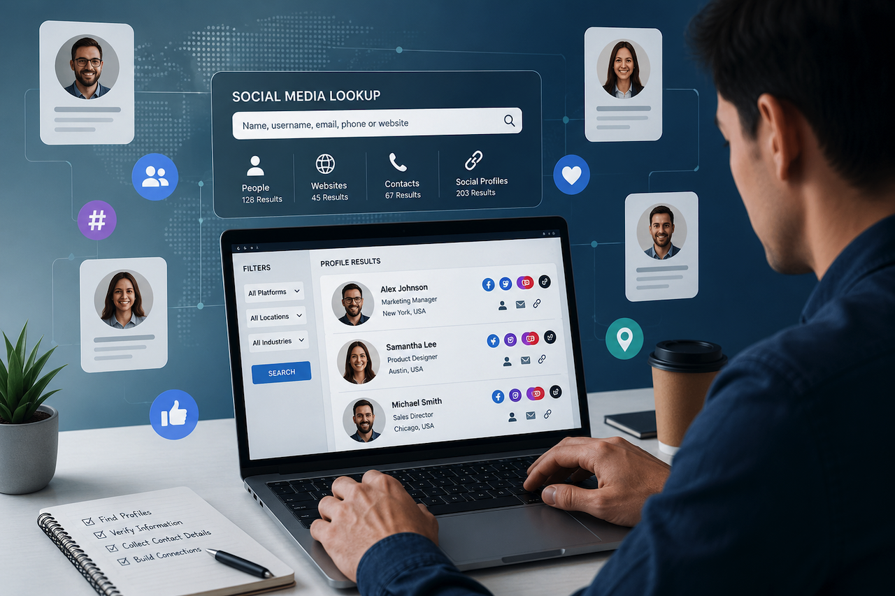 Social media profile search and online research dashboard