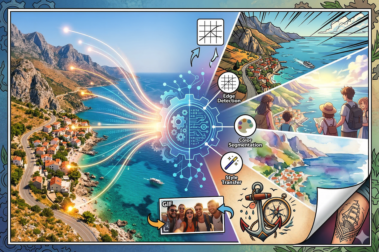 Travel photos into cartoon art