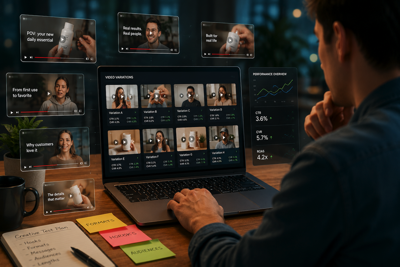 Marketer analyzing multiple video ad variations