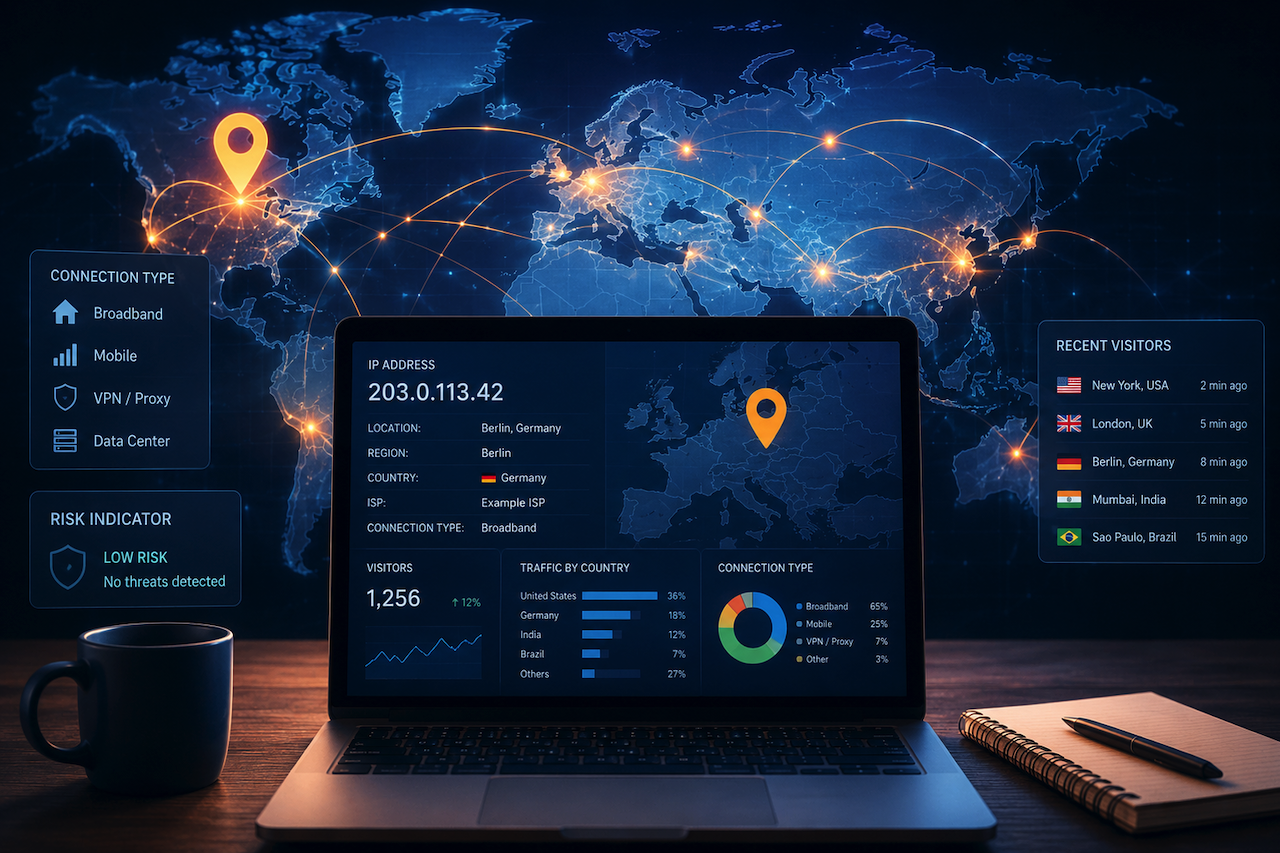 IP geolocation website analytics dashboard