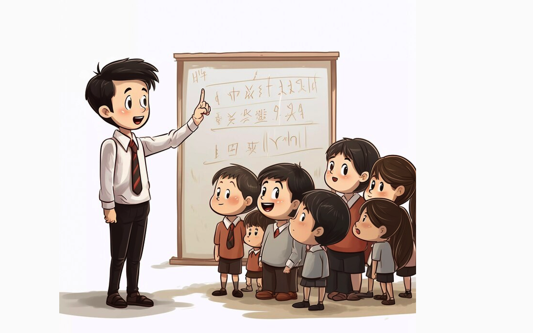 Digital art of young students attending school education
