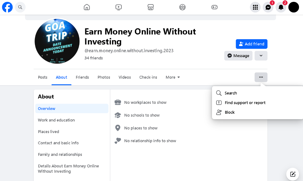 Fake Facebook Account Profile