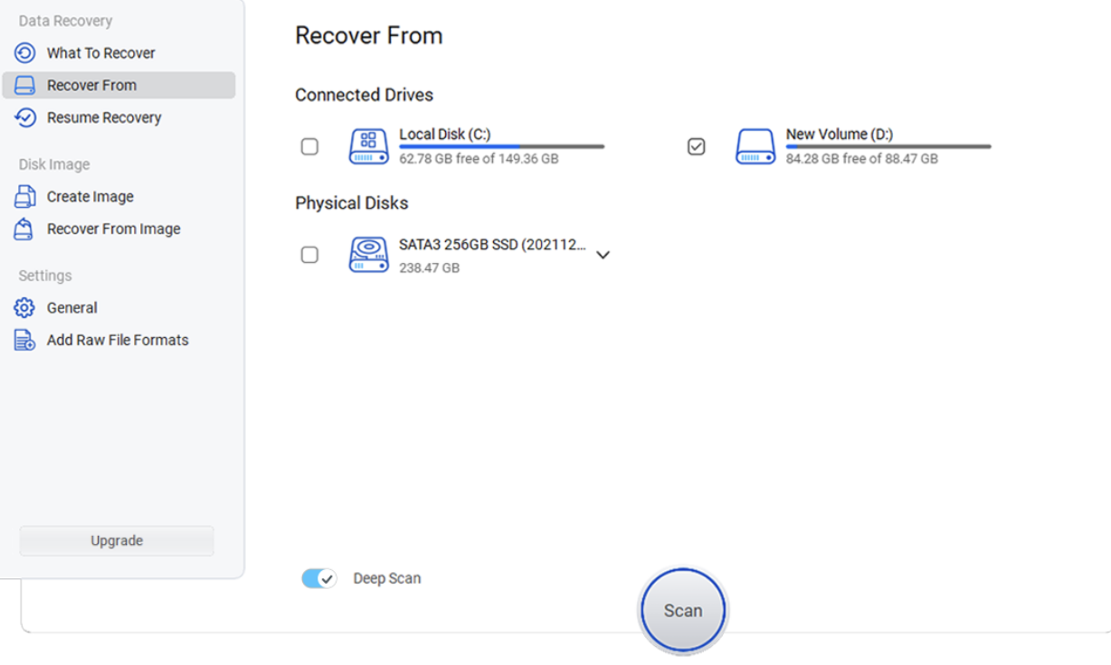 Select the drive and scan