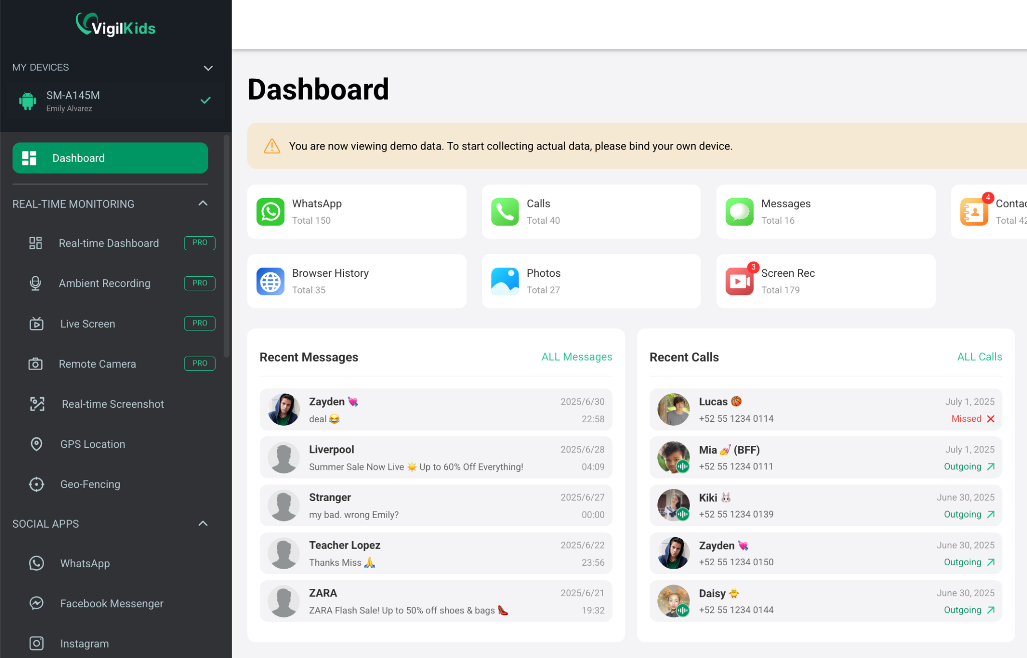 VigilKids Dashboard