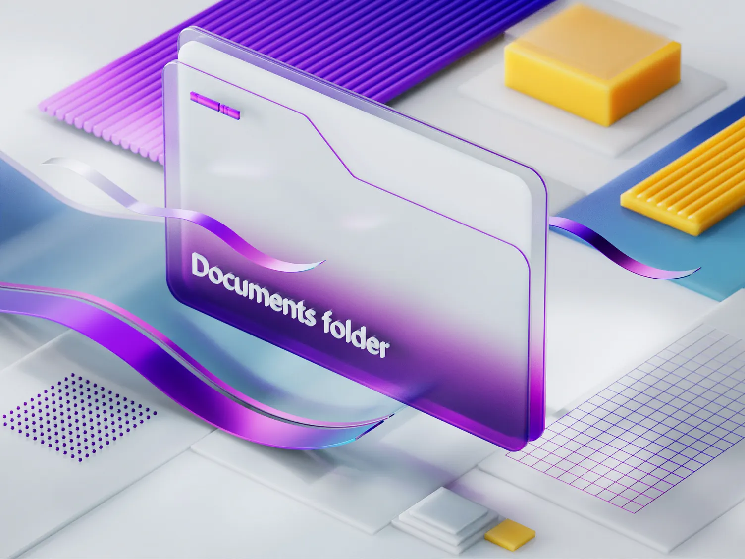 3D illustration of a digital folder labeled “Documents folder” with abstract geometric elements