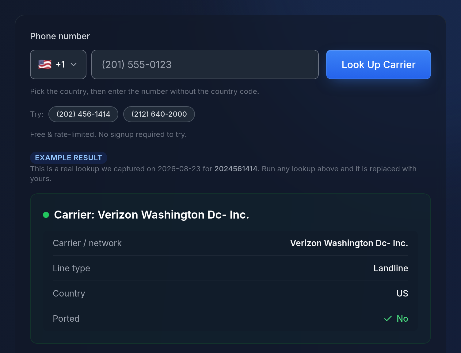 Carrier Number Lookup